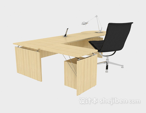 简约实木办公桌3d模型下载