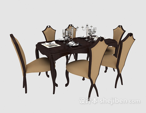 东南亚风格美式豪华餐桌3d模型下载