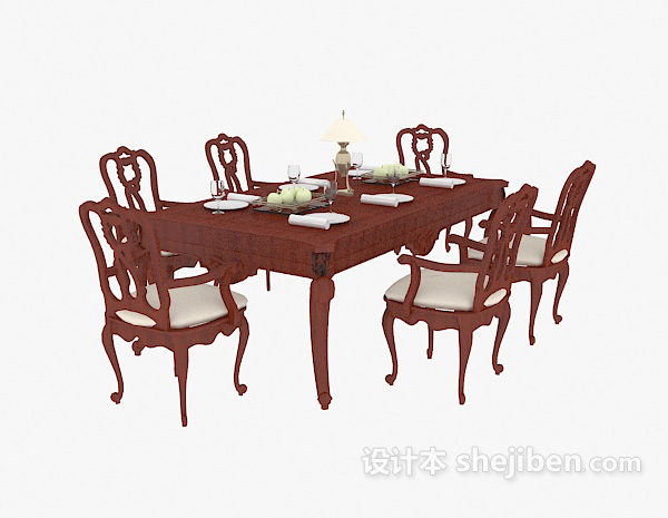 欧式红木餐桌3d模型下载
