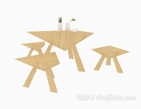 田园风格创意个性餐桌餐椅3d模型下载