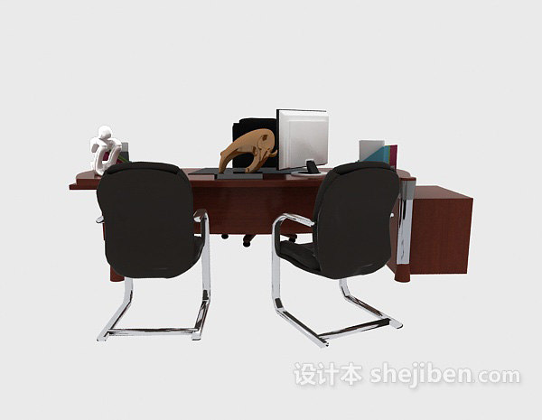 实木办公桌椅3d模型下载