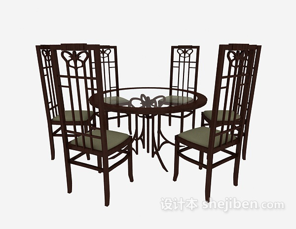 中式风格中式复古桌椅组合3d模型下载