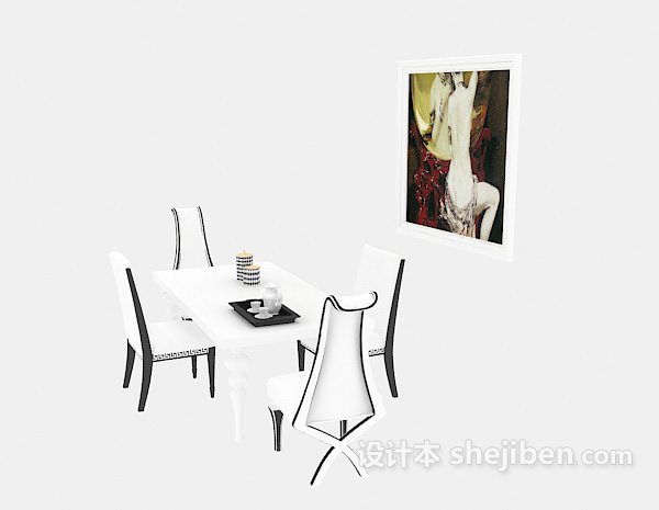美式白色餐桌3d模型下载