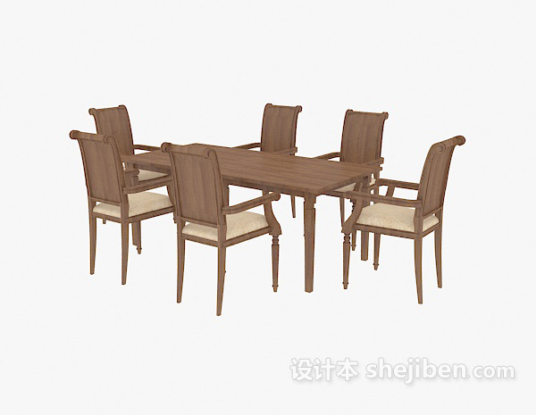 田园风格田园简易桌椅组合3d模型下载