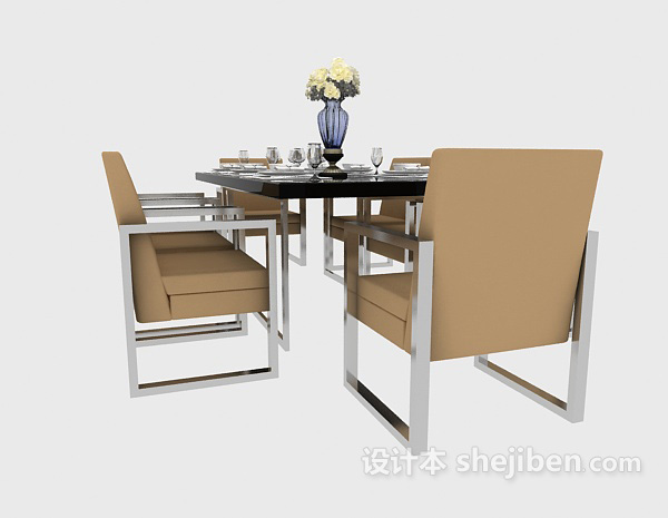 简约现代餐桌椅3d模型下载