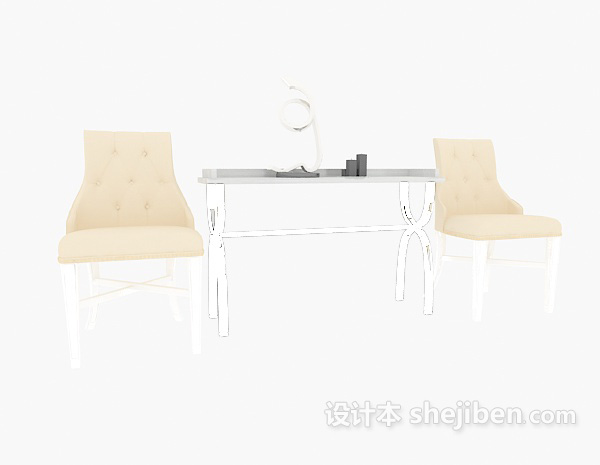 免费欧式休闲椅、边桌组合3d模型下载