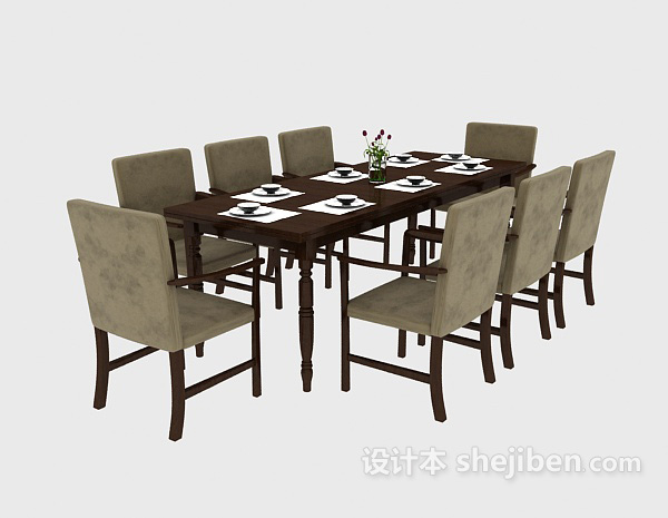 棕色实木家庭餐桌3d模型下载