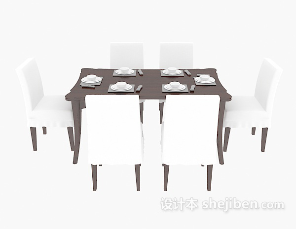 餐厅六人桌椅3d模型下载