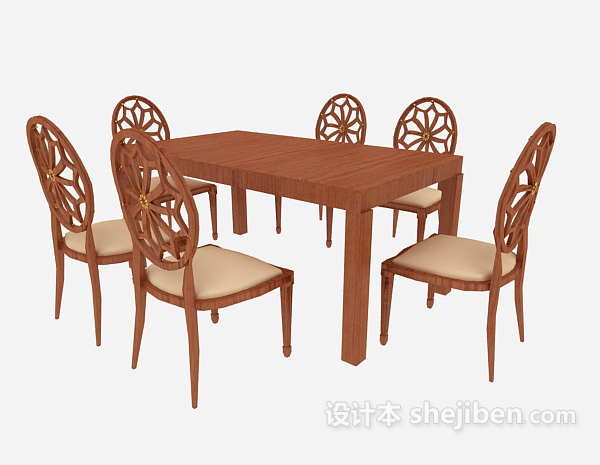 免费东南亚实木餐桌3d模型下载