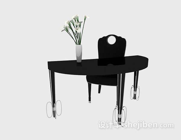 免费美式黑色桌椅组合3d模型下载
