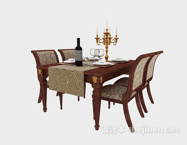 棕色实木地中海餐桌3d模型下载
