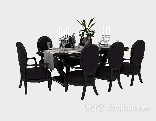 黑色美式桌椅组合3d模型下载