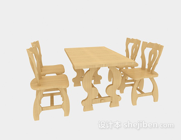 中式风格实木桌椅组合3d模型下载