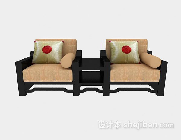 中式风格新中式实木单人沙发3d模型下载