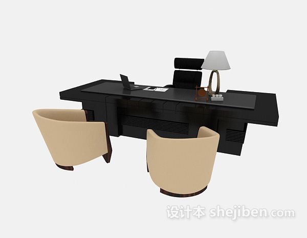 东南亚风格黑色实木办公桌3d模型下载