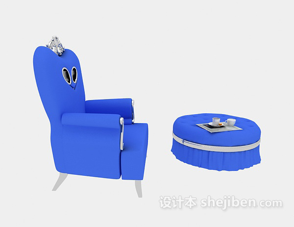 欧式风格欧式蓝色单人沙发3d模型下载