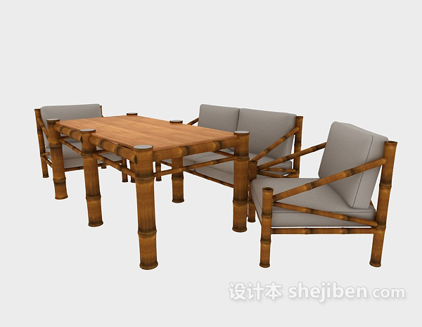 原木桌椅3d模型下载
