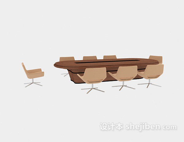 现代风格实木圆形会议桌3d模型下载