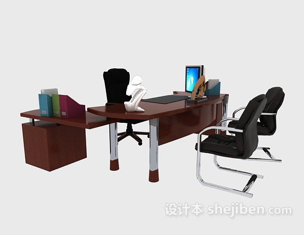 东南亚风格实木办公桌椅3d模型下载