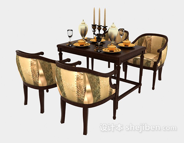 实木豪华餐桌椅3d模型下载