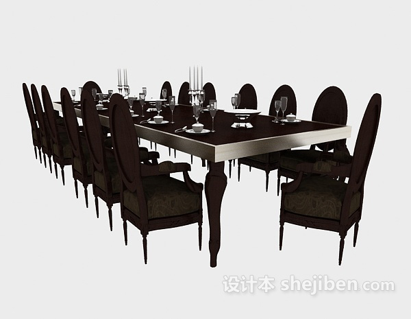 免费欧式简约餐桌餐椅3d模型下载