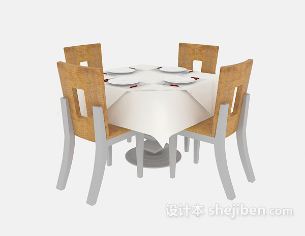 田园风格田园风格餐桌椅组合3d模型下载