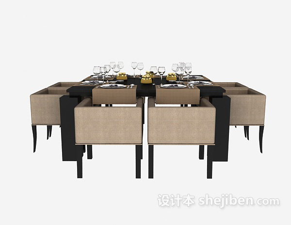 其它美式简约餐桌3d模型下载