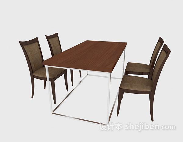 免费简约实木餐桌椅3d模型下载