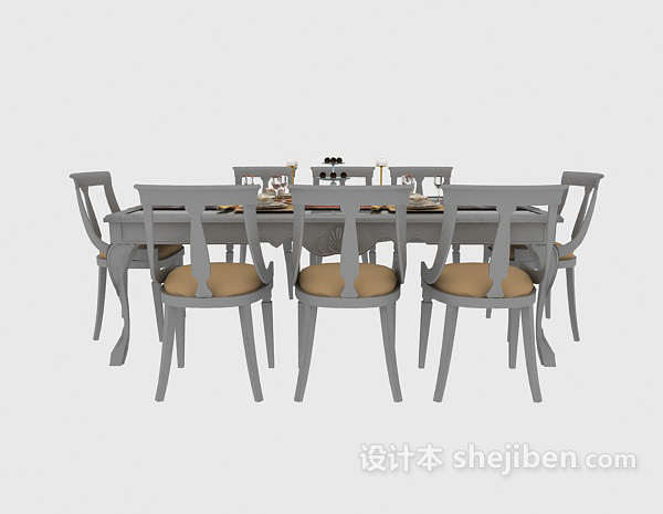 免费家居美式餐桌3d模型下载