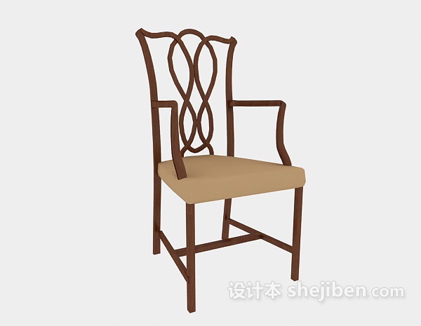 中式风格中式实木靠背餐椅3d模型下载