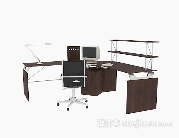 免费办公桌、办公用具组合3d模型下载