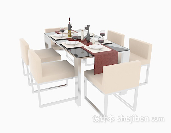 现代风格家庭餐桌3d模型下载
