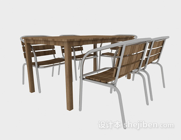 田园实木桌椅组合3d模型下载