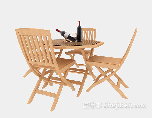 田园风格田园简约餐桌椅3d模型下载