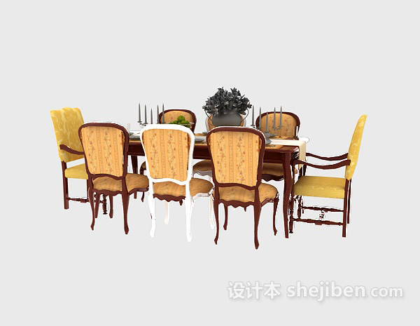 免费豪华欧式餐桌椅3d模型下载