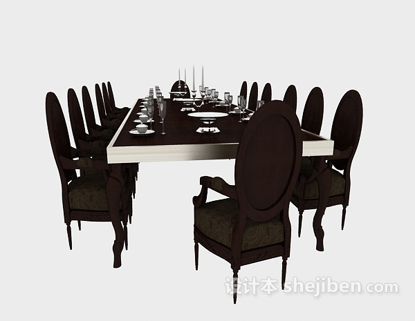 欧式风格欧式简约餐桌餐椅3d模型下载