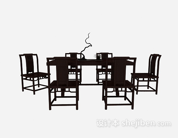中式风格中式实木餐桌餐椅3d模型下载
