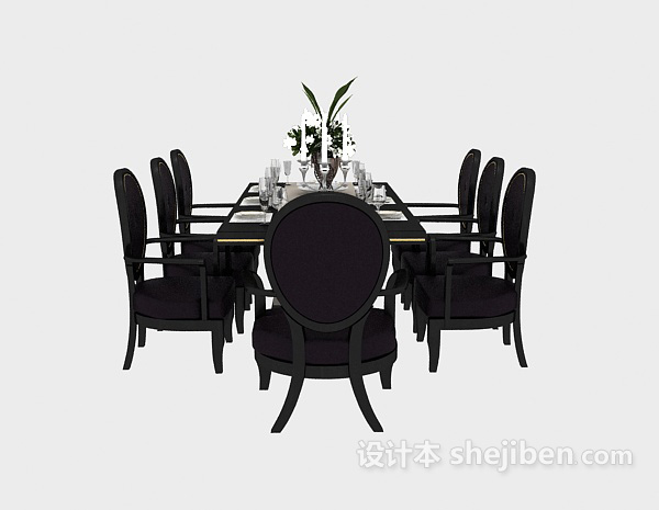 其它黑色美式桌椅组合3d模型下载