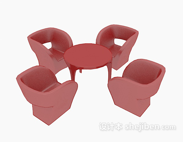 免费红色桌椅组合3d模型下载