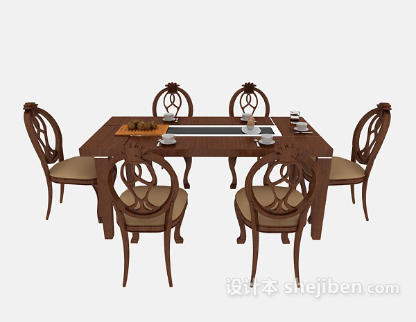 欧式风格欧式长条餐桌3d模型下载