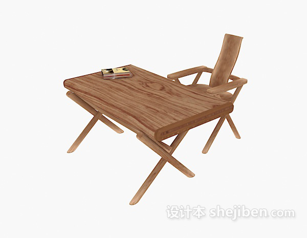 原木书桌椅3d模型下载