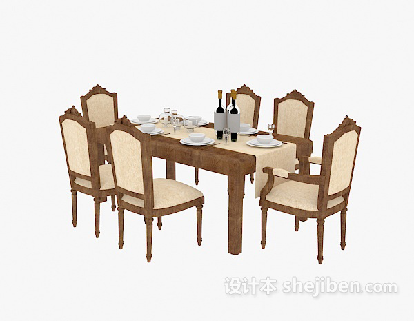 免费美式家具餐桌椅3d模型下载