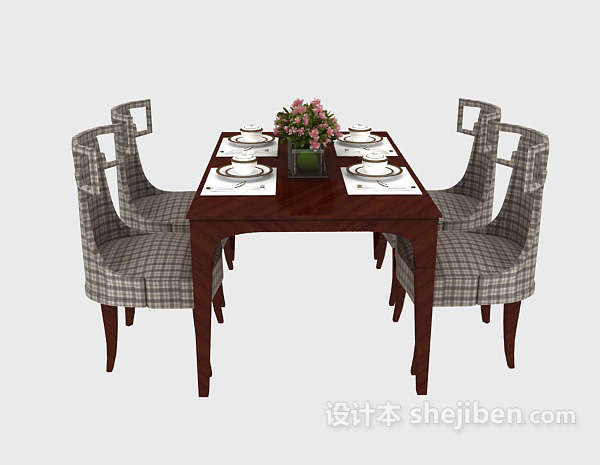 东南亚风格简约美式餐桌3d模型下载