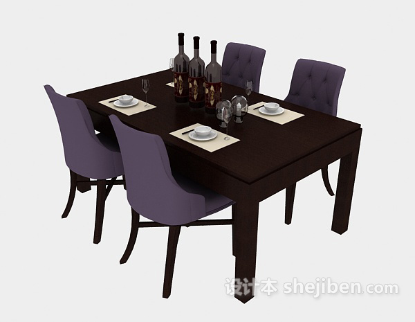 餐厅简约桌椅组合3d模型下载