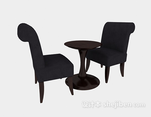 免费两人茶桌椅组合3d模型下载