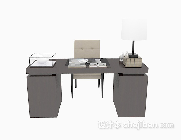 免费个人实木办公桌3d模型下载