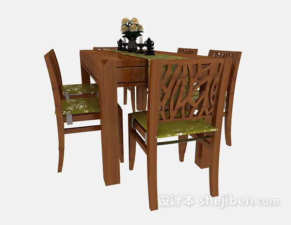 田园风格精致田园餐桌椅3d模型下载