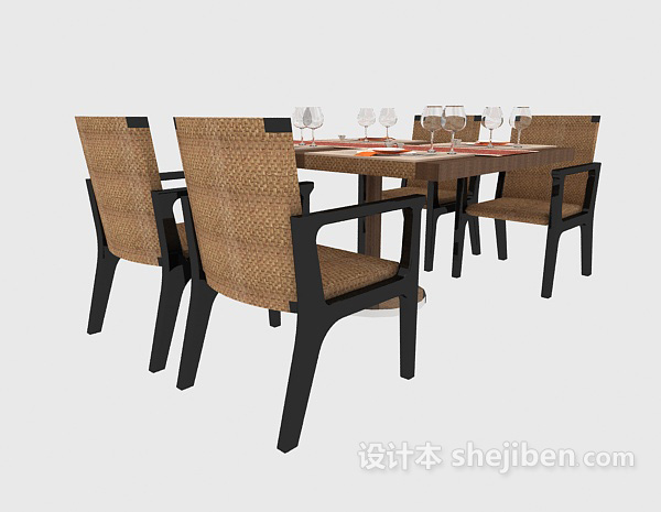 聚会实木餐桌椅组合3d模型下载