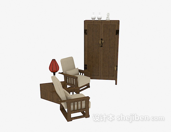 免费中式沙发、衣柜组合3d模型下载
