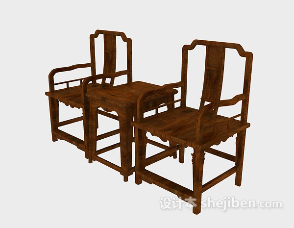 中式风格扶手椅3d模型下载
